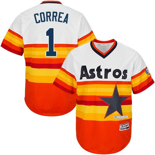 Astros #1 Carlos Correa White/Orange Cooperstown Stitched Youth MLB Jersey - Click Image to Close